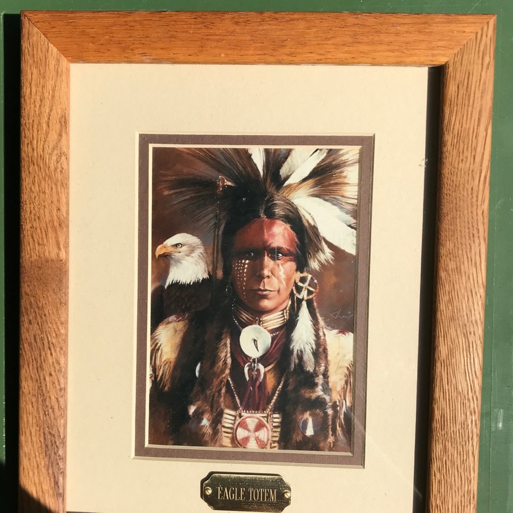Native American warrior portrait framed lithograph 5”/7”